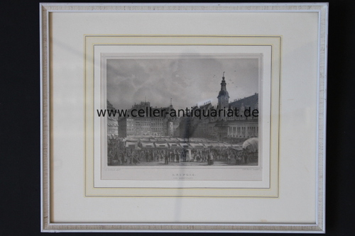 Rohbock, Ludwig - Leipzig. Der Marktplatz - Stahlstich, gezeichnet von G. M. Kurz