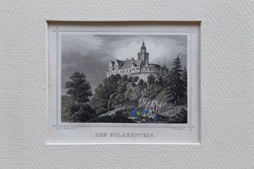 Schule, A. - Der Falkenstein - Handcolorierte Radierung, gezeichnet von H. Grape