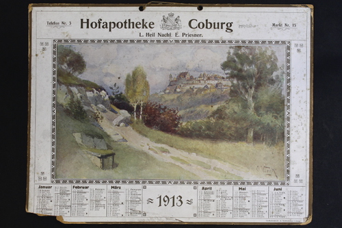 Wandkalender - Hofapotheke Coburg, L. Heil  Nachf. E. Priesner - Dreifarbendruck