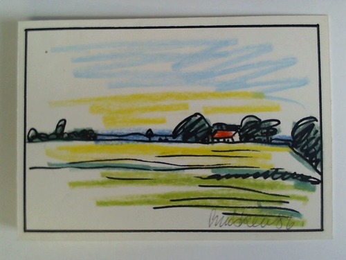 Huisken, Dirk (1911, Eberswalde b. Berlin - 2007, Celle) - Drfliche Landschaftsansicht - farbige Original-Zeichnung