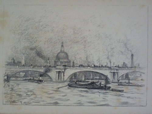 Holloway, Charles Edward (1838-1897) - Thames River, London (Themse-Brcke) - Lithographie