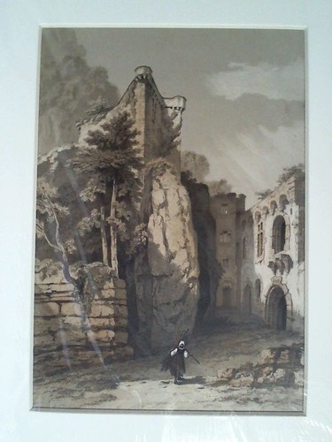 Strooband (Belgien) - Innenhof des alten Schloes, oberhalb Baden-Badens - Original-Lithographie