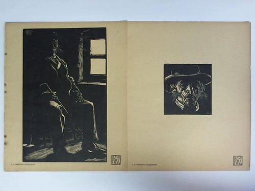 Czeschka, Carl Otto (1878, Wien - 1960, Hamburg) - Alter Mann beim Fenster sitzend / Portrt eines alten Mannes mit Hut - 2 Holzschnitte