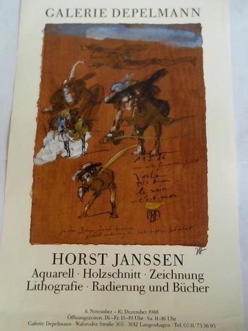 Galerie Depelmann, Langenhagen (Hrsg.) - Horst Janssen Aquarelle, Holzschnitt, Zeichnung, Lithografie, Radierung und Bcher, 6. November bis 10. Dezember 1988 - Farbiges Ausstellungsplakat im Offsetdruck