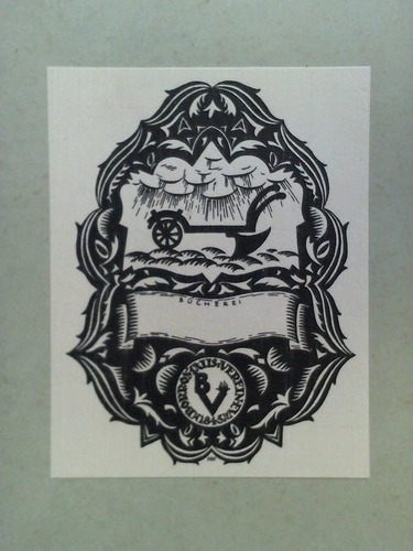 Exlibris - Borromusvereine 1845, Bcherei - Flugschar auf Feld - Holzstich