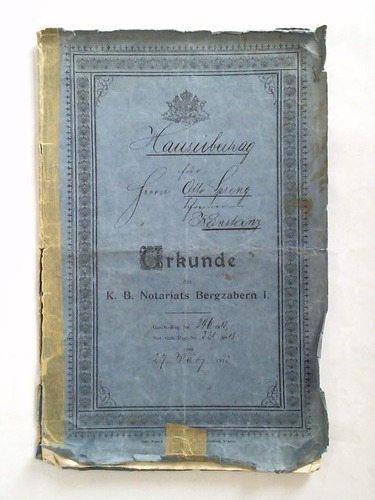(Urkunden / Dokumente / Belege) - Hausbertrag fr Herrn Otto Spreng, Schreiner in Konstanz Bergzabern (Rheinland-Pfalz), 27. Mrz 1913