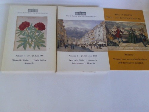 Arco & Flotow Buch- und Kunstauktionen - Wertvolle Bcher, Handschriften, Aquarelle. Auktion 1. 27./28. Juni 1991/ Wervolle Bcher, Aquarelle, Zeichnungen, Graphik. Auktion 3. 24./25. Juni 1993/ Verkauf von wertvollen Bchern und dekorativer Graphik.  Versteigerungskataloge Nr. 1, 3 und Bulletin 1