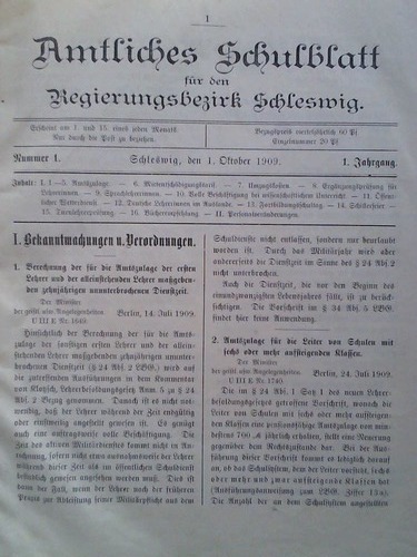 Schleswig, Regierungsbezirk - Amtliches Schulblatt fr den Regierungsbezirk Schleswig - 1. Jahrgang 1909, Nummer 1 bis 6 / 2. Jahrgang 1910, Nummer 1 bis 24 in einem Band