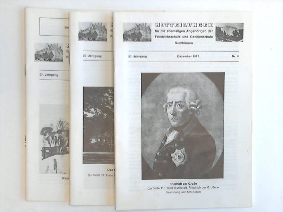 Gumbinnen - Mitteilungen fr die ehemaligen Angehrigen Friedrichsschule und Cecilienschule Gumbinnen. 27. Jahrgang. Nr. 1 - 4. 3 Hefte