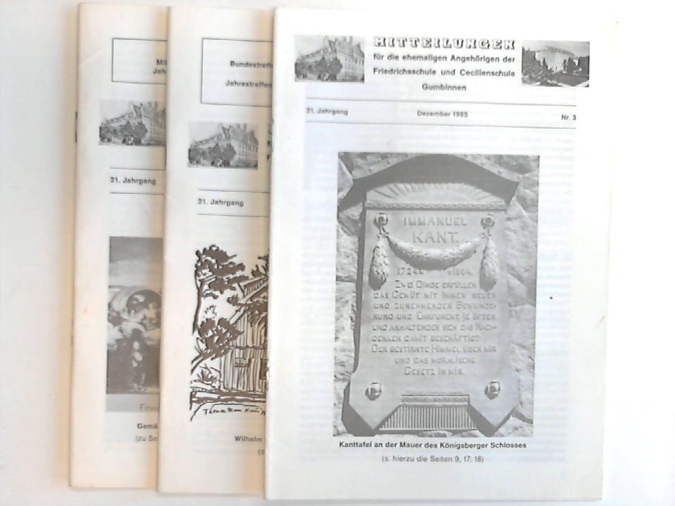 Gumbinnen - Mitteilungen fr die ehemaligen Angehrigen Friedrichsschule und Cecilienschule Gumbinnen. 31. Jahrgang. Nr. 1 - 3. 3 Hefte