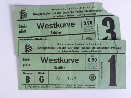 Deutsche Fuball-Meisterschaft 1959/60 - 2 Eintrittskarten Gruppenspiel um die Deutsche Fuball-Meisterschaft 1959/60 im Volkspark-Stadion Hamburg
