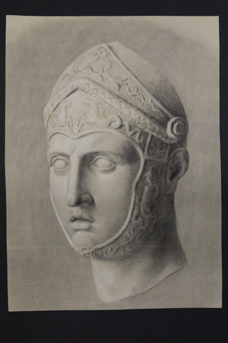 Heinrichsdorff, Wilhelm (geb. 1864 in Stolpe, Pommern) - Kopfstudie nach einer Skulptur eines rmischen Soldaten - Original Grafik