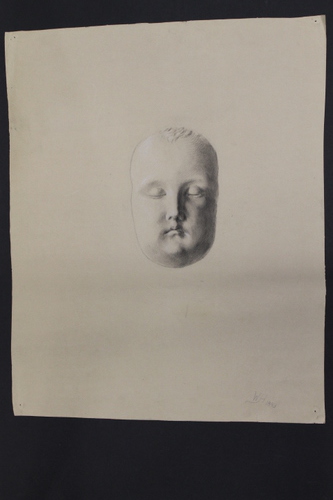 Heinrichsdorff, Wilhelm (geb. 1864 in Stolpe, Pommern) - Kopfstudie einer Kinder-Totenmaske - Original Grafik
