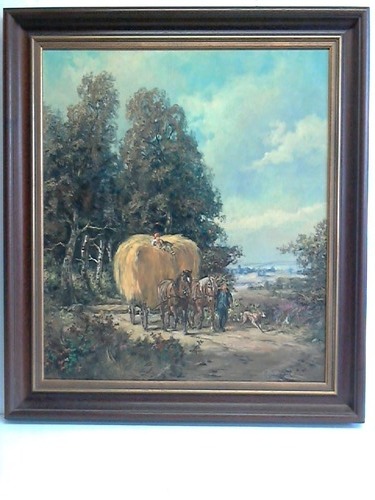 Asenberg, Herbert (?) - Heuwagen mit 2 Pferden - l auf Leinwand