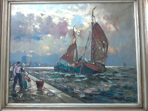 Haerendel, Harry (1896 Hamburg - 1991) - Zwei Fischerboote an einer hollndischen Mole - l auf Leinwand
