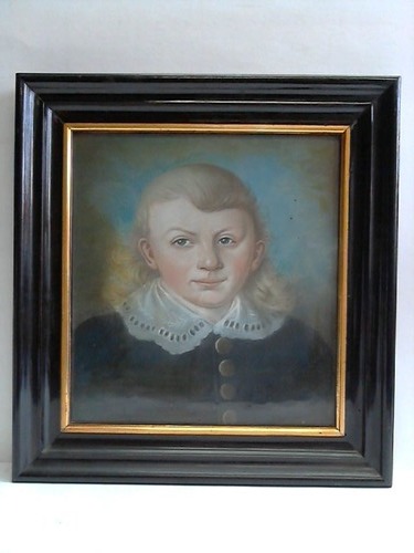 Biedermeier Kinderportrt - Blondgelockter Junge mit weiem Spitzenkragen - Pastellkreide auf (Papier)