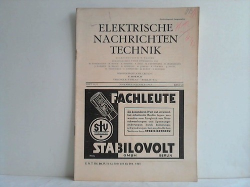 Barkhausen, H. / Busch, H. / Dohmen, K. / Zenneck, J. u.a. (Hrsg.) - Elektrische Nachrichten Technik. Band 20; Heft 11/12, November/Dezember 1943
