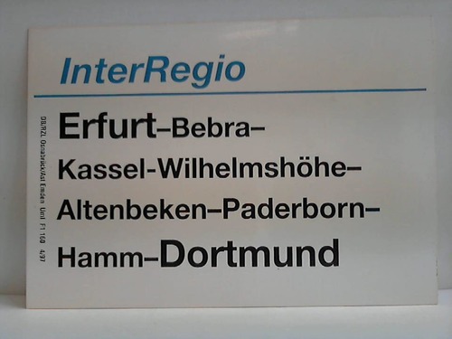Deutsche Bundesbahn - Zuglaufschild - InterRegio