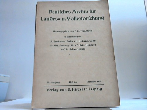 Meynen, E. (Hrsg.) - Deutsches Archiv fr Landes- und Volksforschung. Heft 3/4