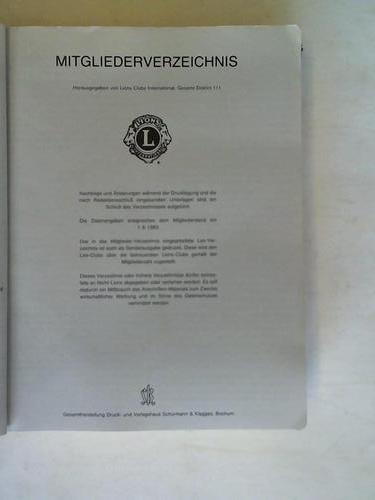 Lions International Gesamt-District 111 (Hrsg.) - Mitgliederverzeichnis Stand 1.6.1983