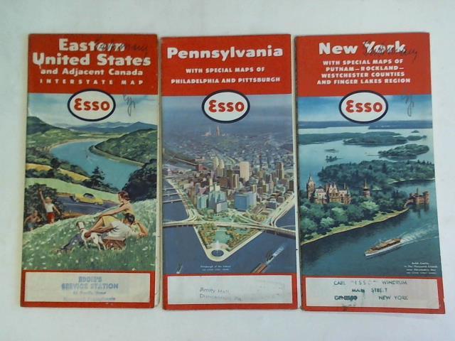 Esso (Hrsg.) - Eastern United States and Adjacent Canada Interstate Map/ Pennsylvania with Special Maps of Philadelphia and Pittsburgh/ New York with Special Maps of Putnam - Rockland - Westchester Countries and Finger Lakes Region. 3 Karten