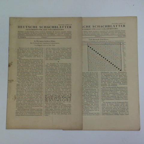 Deutsche Schachbltter - Zeitschrift fr alle Schachfreunde bearbeitet von Kurt Richter - 37. Jahrgang Nummer 1 und 7. 2 Hefte