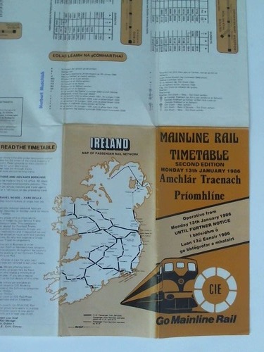Irland / Nordirland - Mainline Rail Timetable. Second Edition, Monday 13th January 1986 - Amchlr Traenach, Primohline