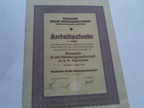 Deutsche Erdl-Bohrgesellschaft, Hannover - Anteilschein (Aktie)