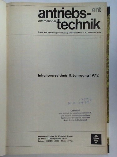 Antriebstechnik International (ant) - Organ der Forschungsvereinigung Antriebstechnik e. V., Frankfurt/Main - 11. Jahrgang 1972