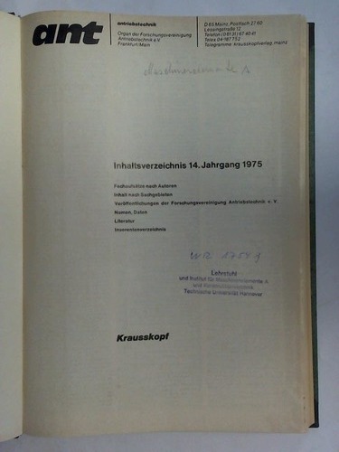 Antriebstechnik (ant) - Organ der Forschungsvereinigung Antriebstechnik e. V., Frankfurt/Main - 14. Jahrgang 1975