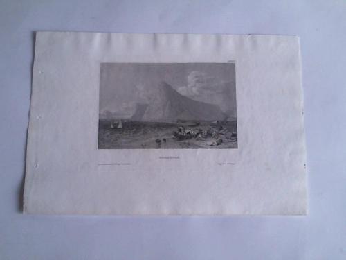Gibraltar - Strandansicht mit Fischerbooten.Stahlstich um 1850