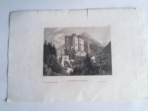 Hohenschwangau - Blick auf die Burg. Stahlstich um 1850