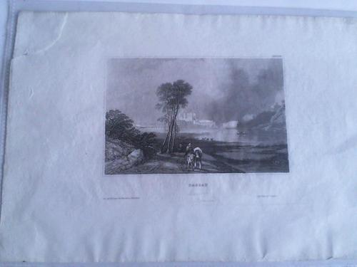 Passau - Blick vom Uferweg auf die Festung Veste Oberhaus und die Donau. Kupferstich um 1850