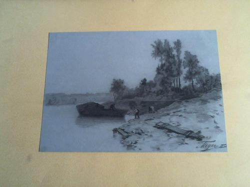 Meyer, Wiilhelm - Boot in einer Bucht. Kohlezeichnung um 1920