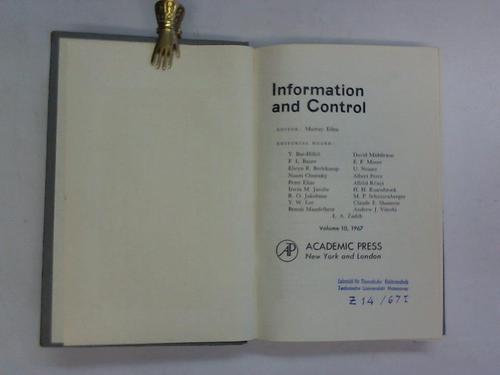Information and Control - Volume 10. Year 1967
