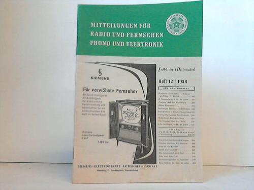 Siemens-Electrogerte AG, Hamburg (Hrsg.) - Mitteilungen fr Radion und Fernsehen, Phono und Elektronik