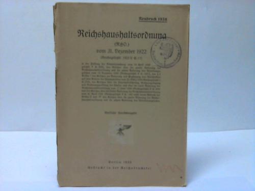 Reichshaushaltsordnung vom 31. Dezember 1922 - Amtliche Handausgabe
