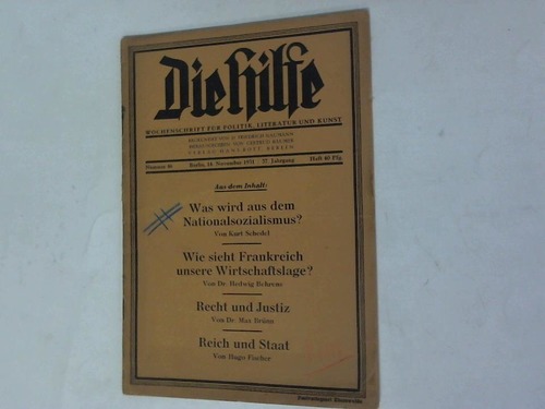 Bumer, Gertrud (Hrsg.) - Die Hilfe. Wochenschrift fr Politik, Literatur und Kunst. Heft-Nr. 46. 37. Jahrgang