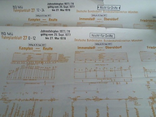 Bundesbahndirektion Mnchen - Fahrplanblatt 27 / Jahresfahrplan 1977/78. Gltig vom 25. Sept. 1977 bis 27. Mai 1978 - Bildfahrplan (27) fr den Zeitraum 0 - 12 Uhr / 12 - 24 Uhr