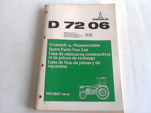 Klckner-Humbold-Deutz AG (Hrsg.) - Ersatzteil- u. Nummernliste D7206. 500 0657 1016-99. Gltig ab Traktor Nr. 7573/0001, 7574/0001. 8.75