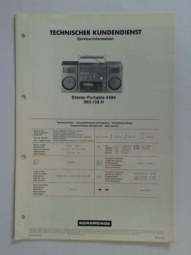 Nordmende, Bremen (Hrsg.) - Technischer Kundendienst. Service-Information: Stereo-Portable 4584 985.128 H