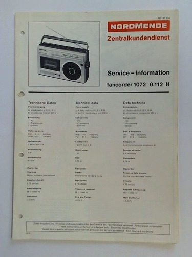 Nordmende, Bremen (Hrsg.) - Nordmende Zentralkundendienst. Service-Information: fancorder 1072 0.112 H