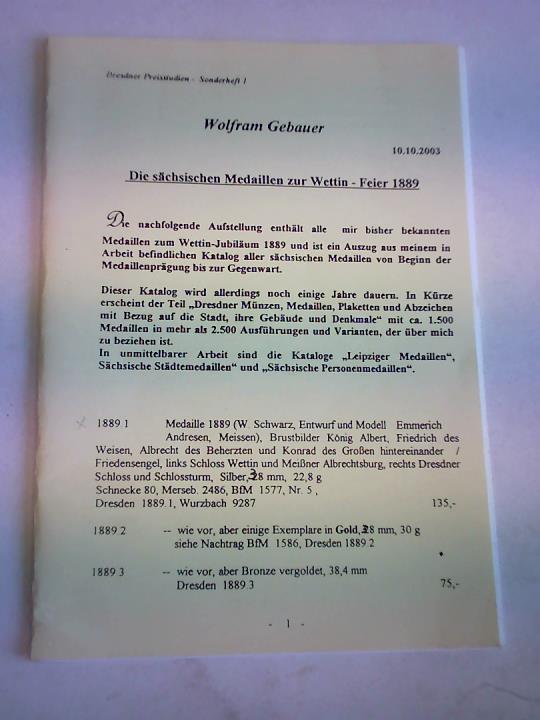 Gebauer, Wolfram - Die schsischen Medaillen zur Wettin-Feier 1889