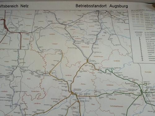 Deutsche Bahn Mainz (Hrsg.) - Betreibsstandortkarte Augsburg. (BS-Karte). GB Netz. Ausgabe mit Netzbezirken. Mai 1997