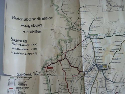 Deutsche Reichsbahn Gesellschaft (Hrsg.) - Reichsbahndirektionskarte Augsburg. Mrz 1934. Handgemalte Karte