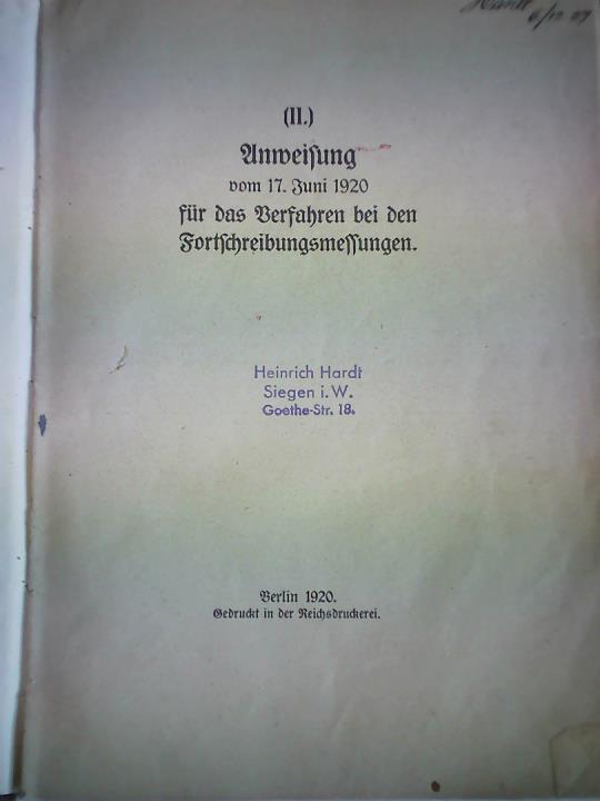 Anweisung vom 17. Juni 1920 für das Verfahren bei den Fortschreibungsmesungen