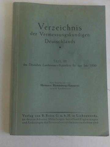 Blumenberg, Hannover - Verzeichnis der Bermessungskundigen Deutschlands, Teil III des Deutschen Landmesser-Kalenders fr das Jahr 1930