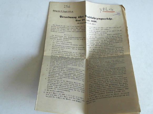 Krohne, Reichsverkehrsminister - Verordnung ber Kraftfahrzeugverkehr vom 28. Juli 1926. Gltig vom 20. August 1926 ab