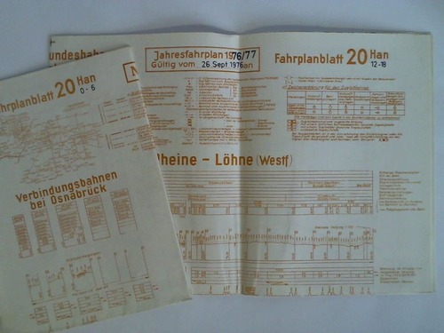 Bundesbahndirektion Hannover - Fahrplanblatt 20 / Jahresfahrplan 1976/77. Gltig vom 26. Sept. 1976 an - 2 Bildfahrplne (20) fr den Zeitraum 0 - 6 Uhr und 6 - 12 Uhr / 12 - 18 Uhr und 18 - 24 Uhr