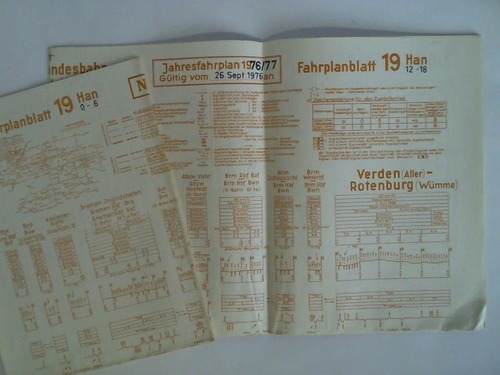 Bundesbahndirektion Hannover - Fahrplanblatt 19 / Jahresfahrplan 1976/77. Gltig vom 26. Sept. 1976 an - 2 Bildfahrplne (19) fr den Zeitraum 0 - 6 Uhr und 6 - 12 Uhr / 12 - 18 Uhr und 18 - 24 Uhr